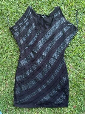 bebe Black Sequin Stripe Sleeveless Dress